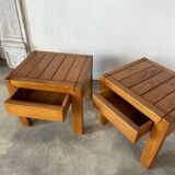 Pair of solid elm bedside tables