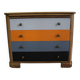 Commode vintage 4 tiroirs bois Grise, orange et bois