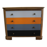 Vintage 4-drawer chest of drawers in grey, orange and wood