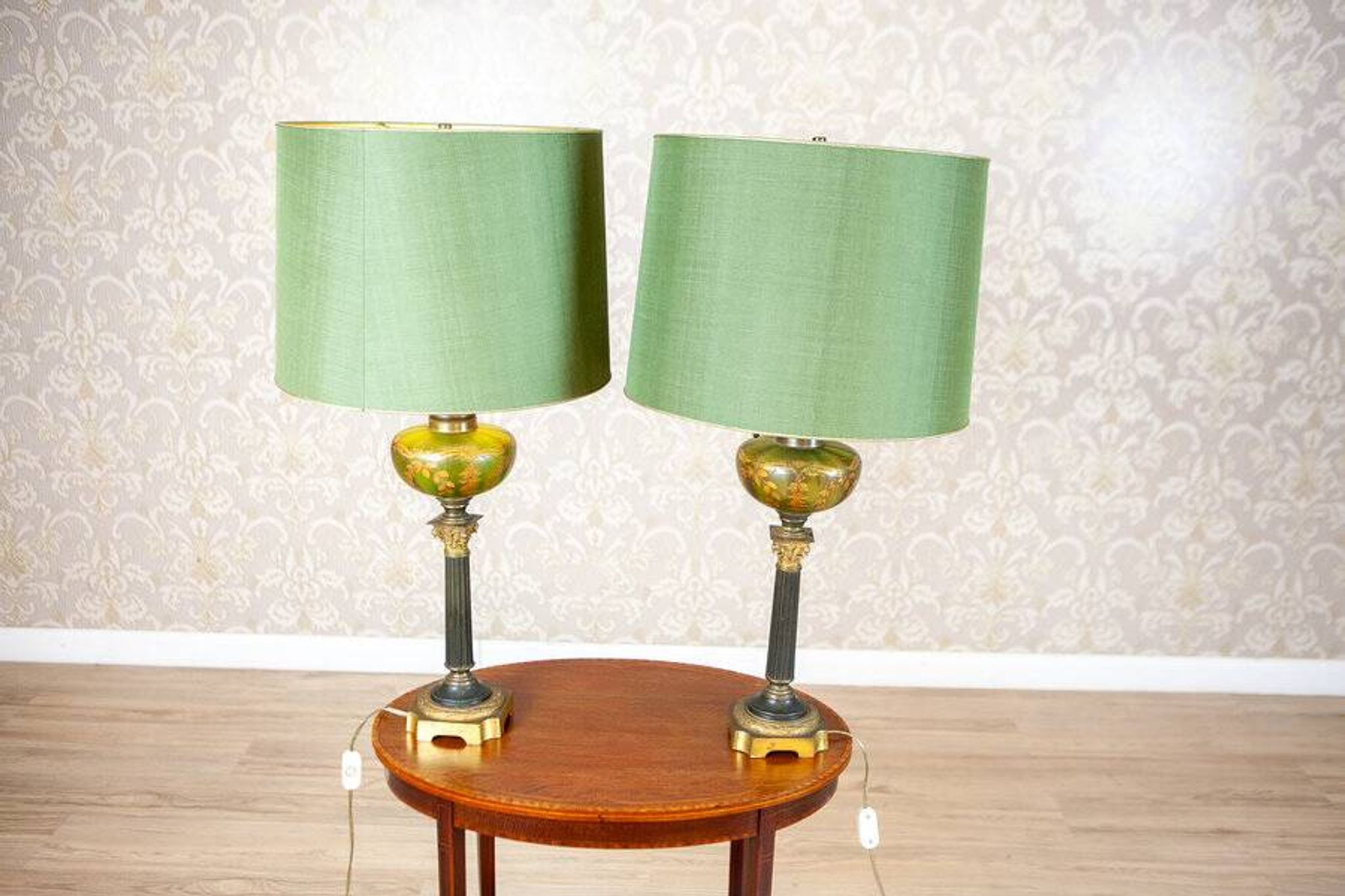 Vintage Pair of Table Lamps in a Classical Style with Decorative Bases and