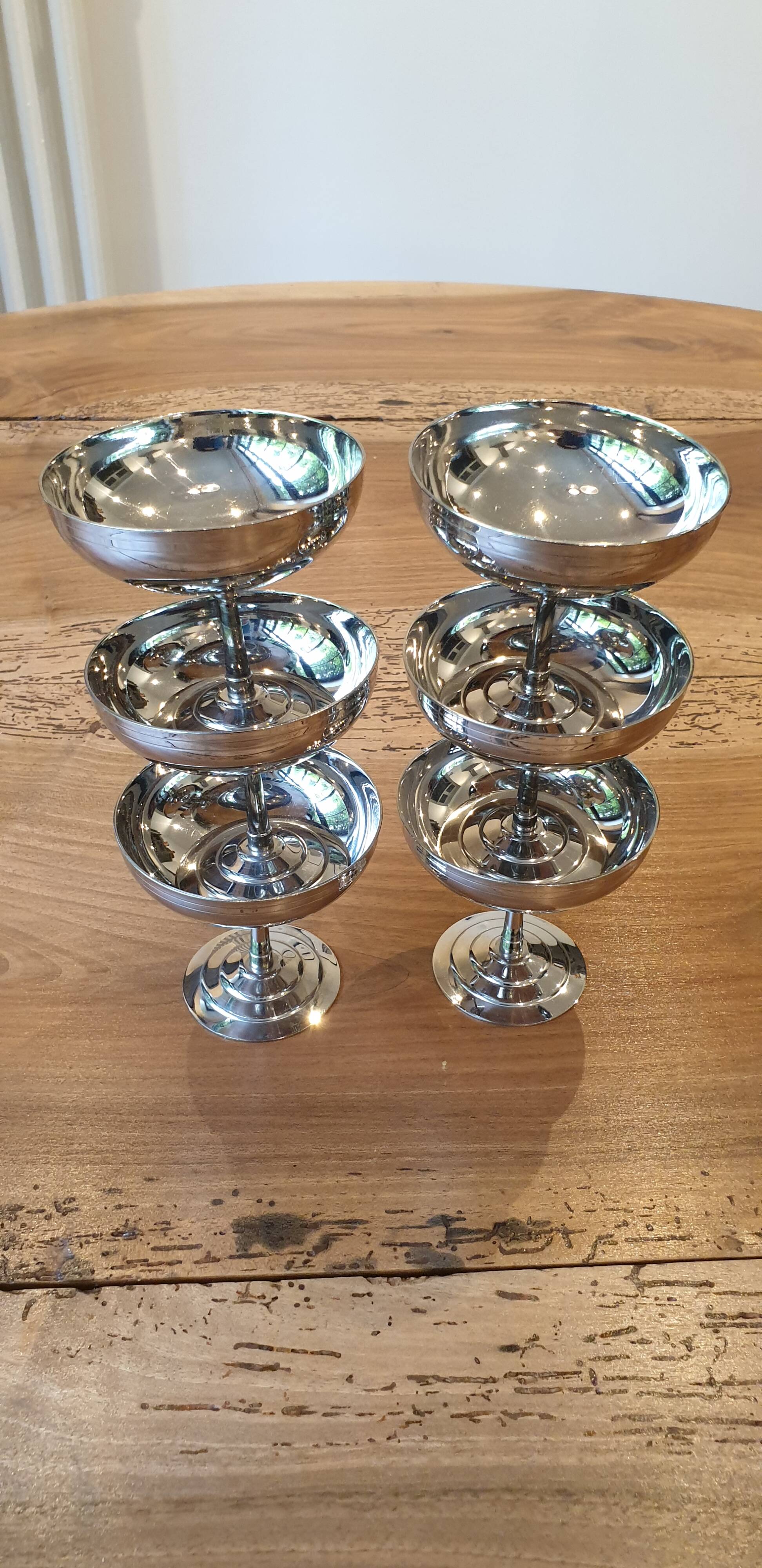 6 Rémi Letang stainless steel ice cream cups, 1970s