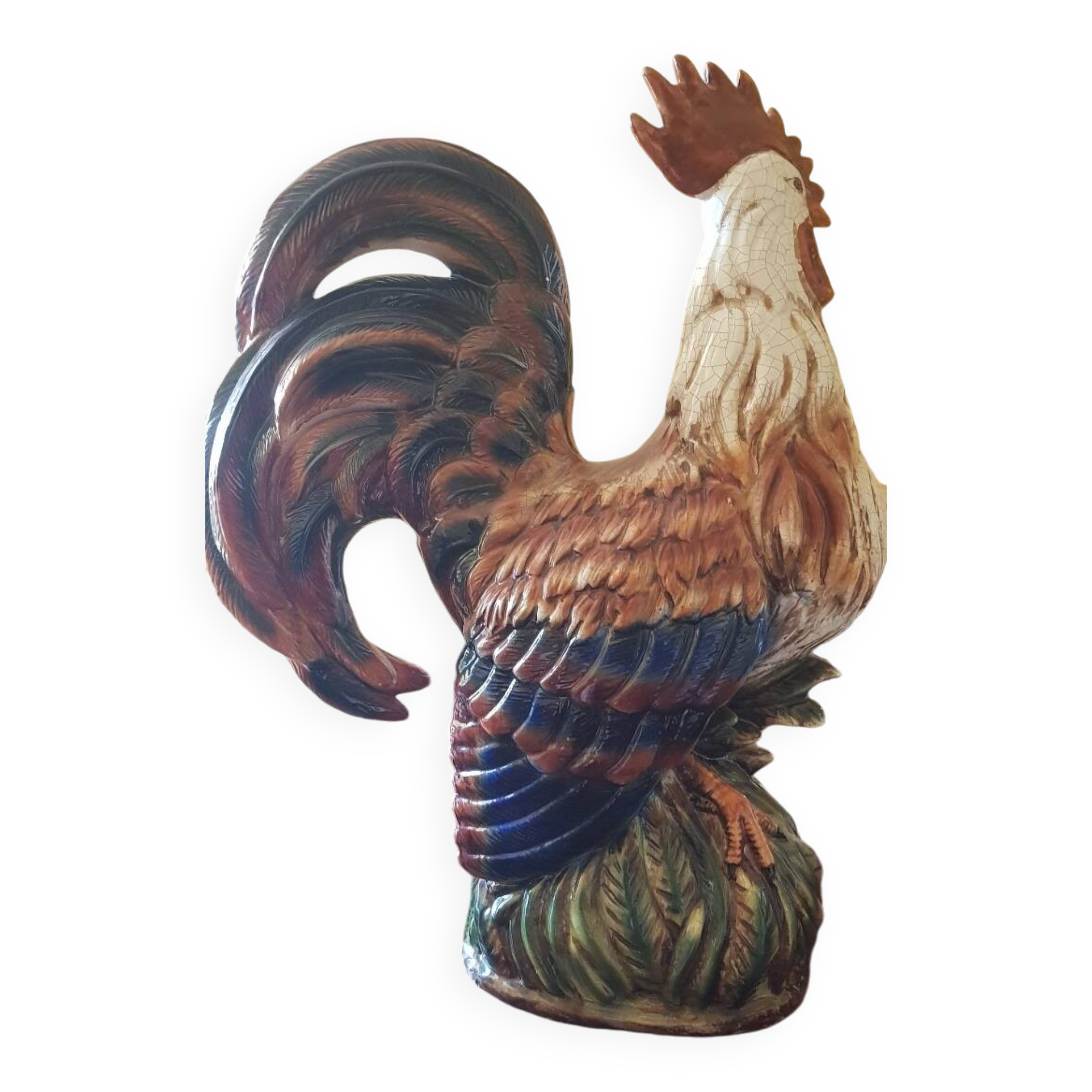 Large XXL cracked ceramic rooster 62 cm.