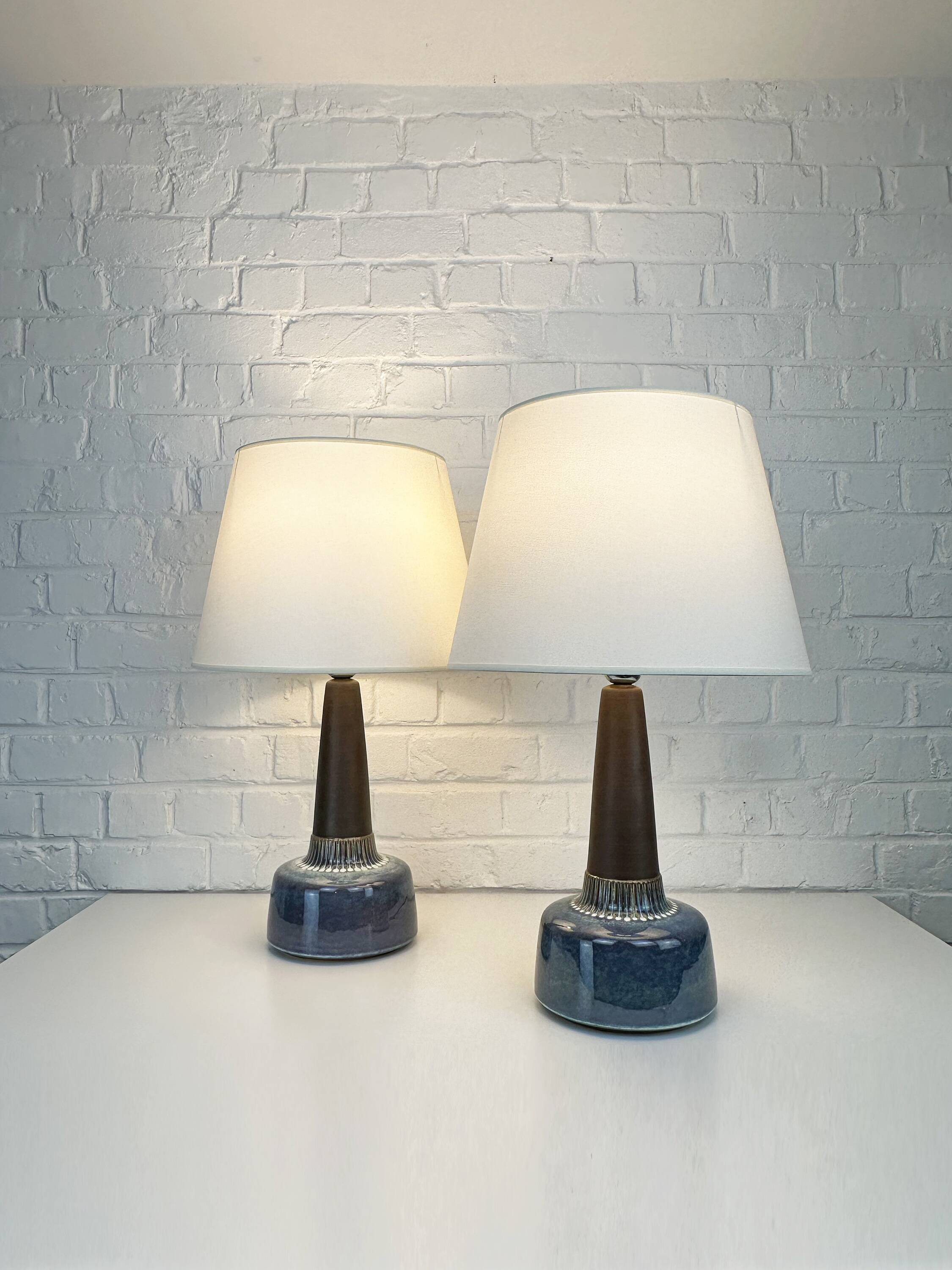 Pair of large blue table lamps Søholm Einar Johansen Denmark 1960s