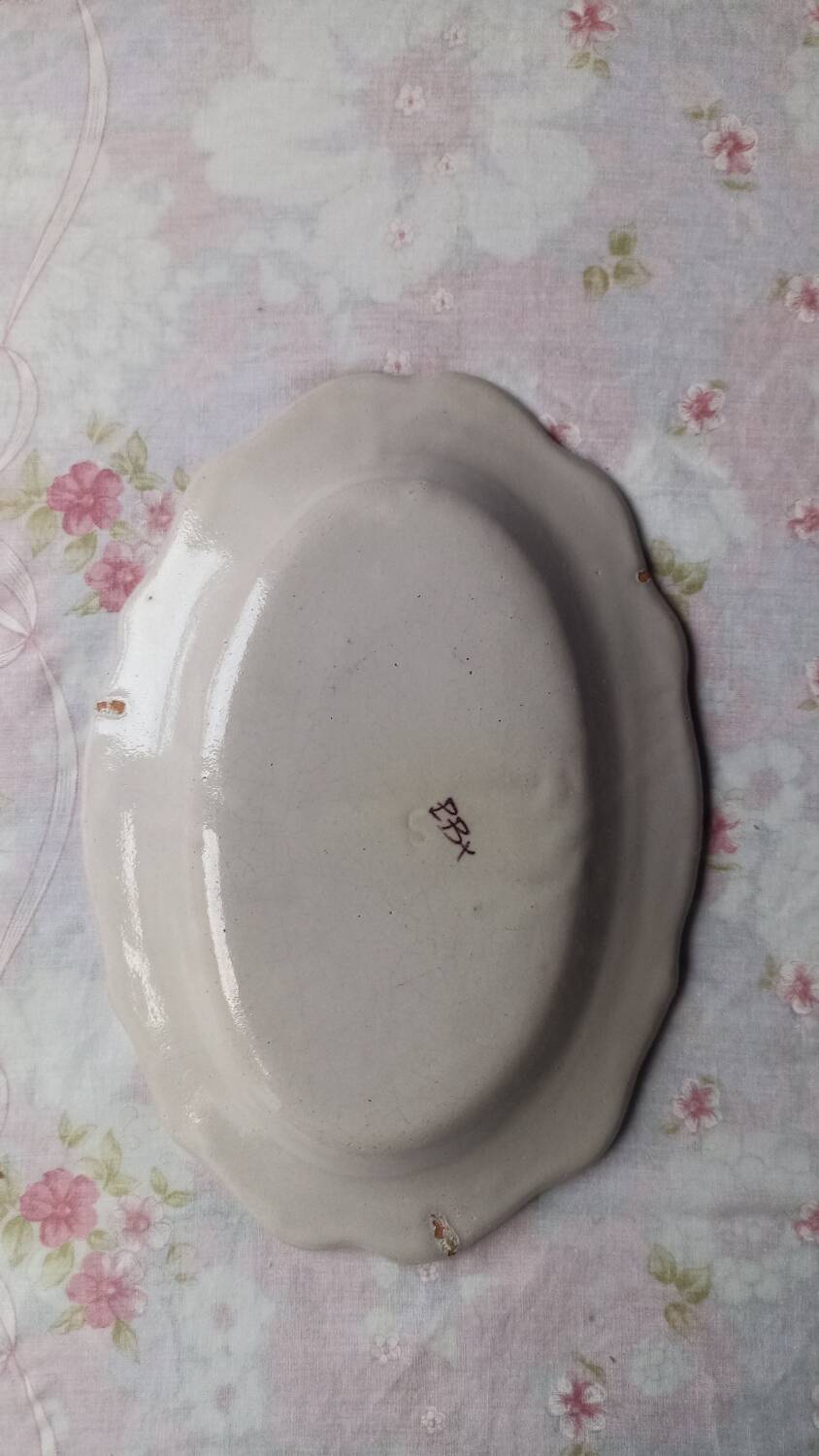 Antique Malicorne earthenware dish by Béatrix Pouplard late 19th century