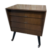 Old chest of drawers 4 drawers wood feet compass black + castors 70s vintage