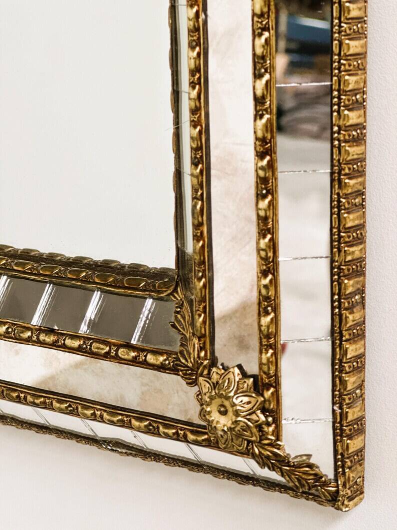 Vintage Spanish Mosaic Mirror with Arched Top – 1970s