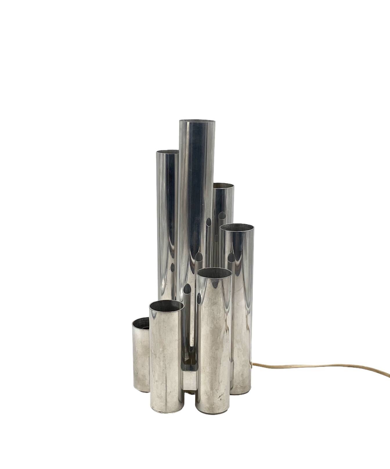 Hollywood regency 6 lights metal table lamp, Italy 1970s