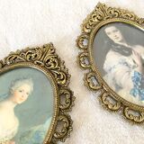 Golden frame oval young girl modaine