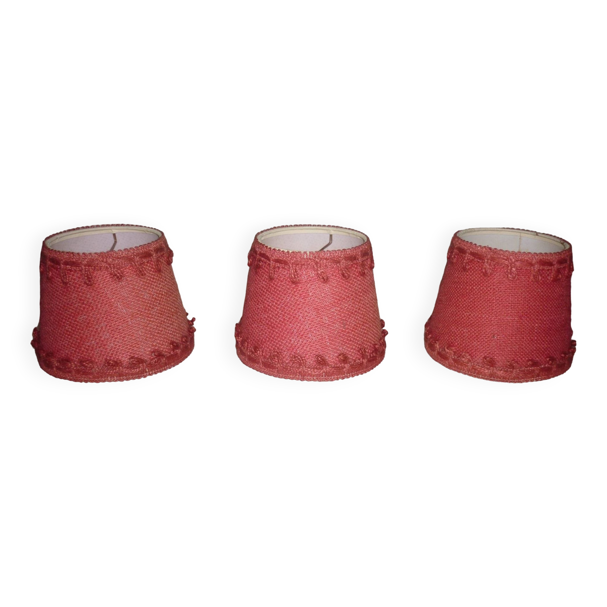 3 lampshades in jute and red braid + 1 vintage carcass
