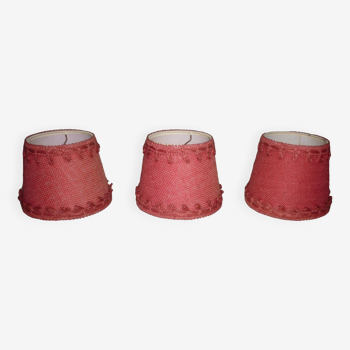 3 lampshades in jute and red braid + 1 vintage carcass
