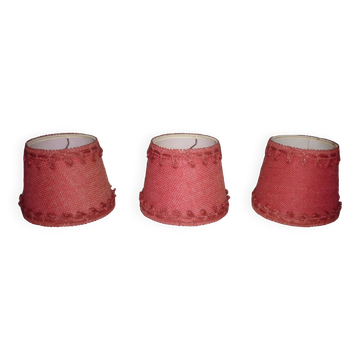 3 lampshades in jute and red braid + 1 vintage carcass