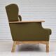 1970s, Danish vintage 3 seater, green fabric, oak wood, original condition.