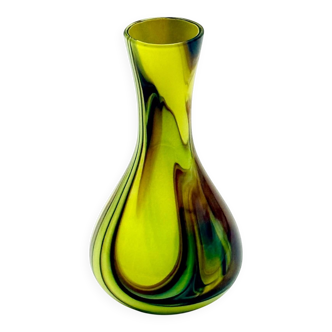 Vase en verre de Murano jaune citron et améthyste Carlo Moretti années 70