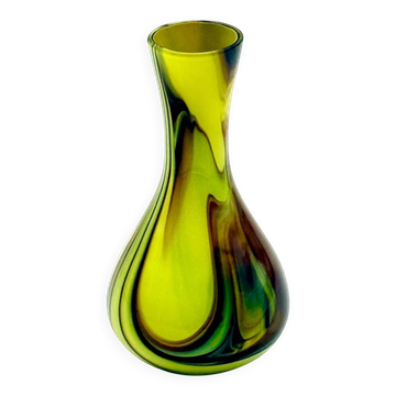 Vase en verre de Murano jaune citron et améthyste Carlo Moretti années 70
