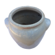 Grand pot beige en grès vernissé, à deux oreilles.
