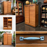 Antique oak tambour door filing cabinet, H120