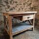 Vintage French industrial workbench – 1920s/1930s oak and pine table with drawer