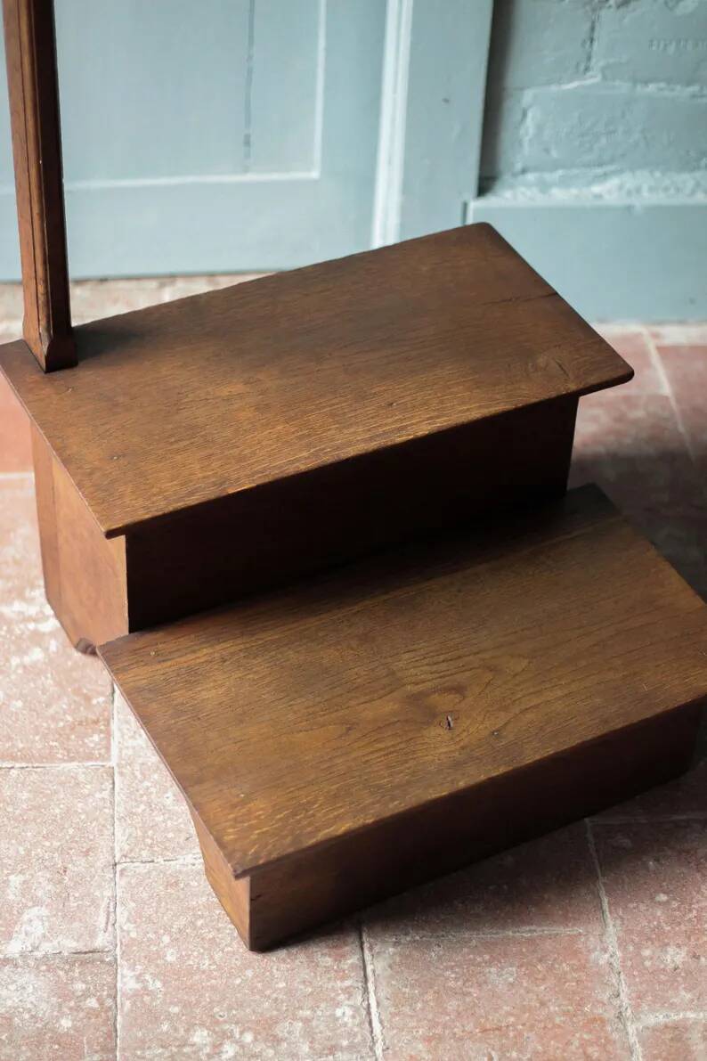 Wooden step stool for vintage library, stepladder, furniture for library, decor