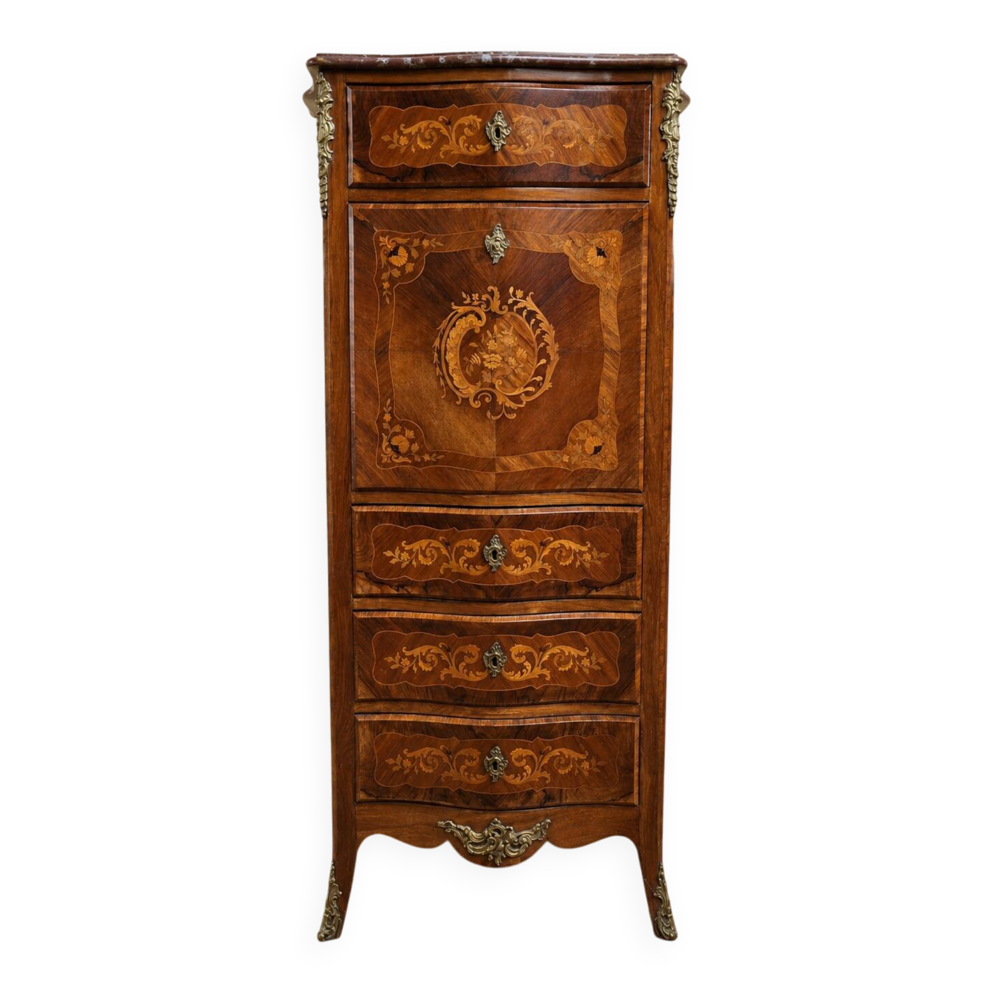 Lady's secretary marked in Louis XV style – Floral decoration –
