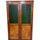 Vintage wooden display cabinet with green glass.