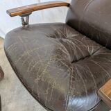 Vintage Panther Lounge Chair with Ottoman / Brown Leather Recliner Armchair
