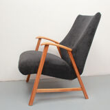 1950s armchair in anthracite velour, completly restored