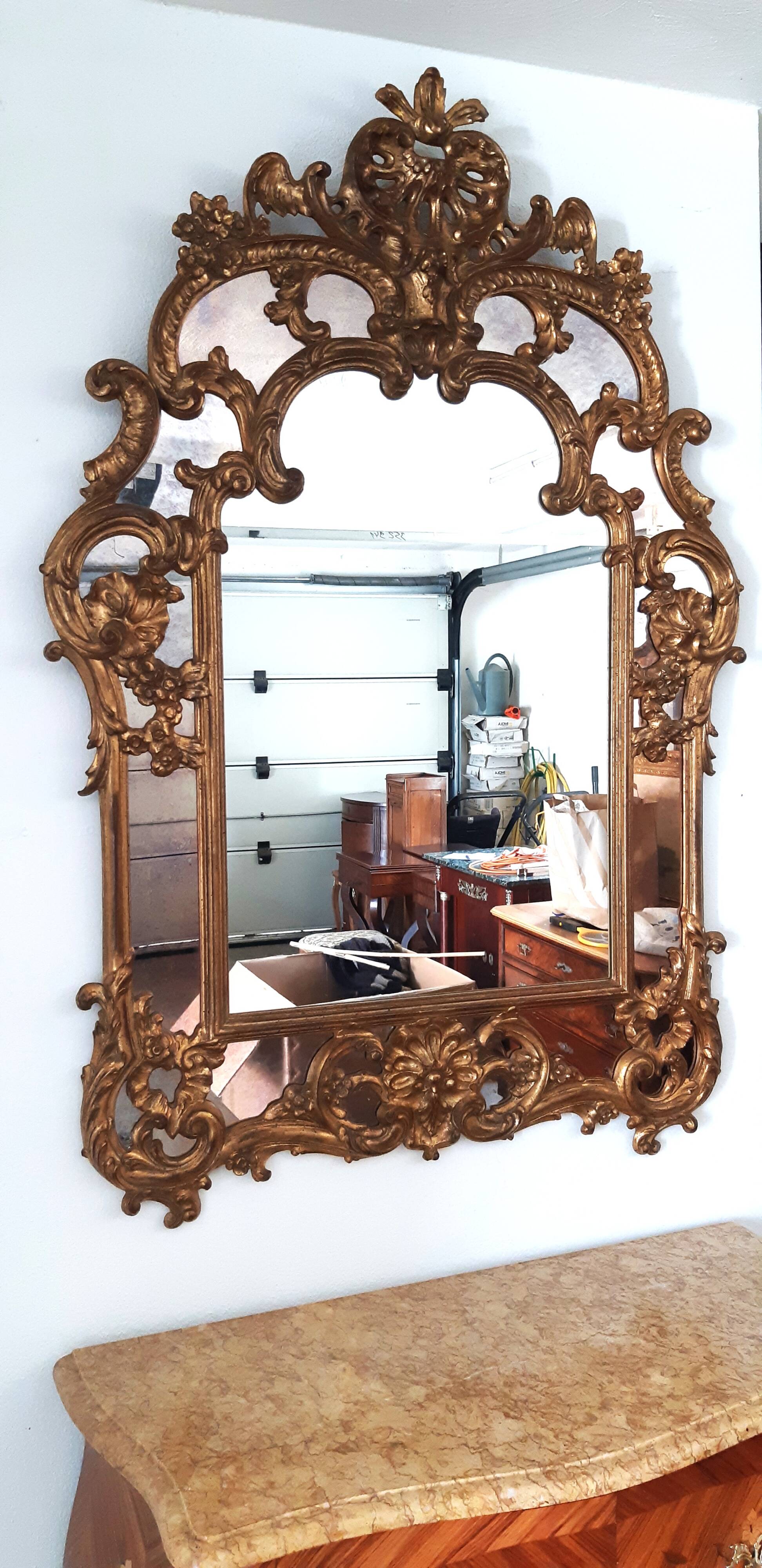 Grand miroir italien moitié xxème bois doré exceptionnel