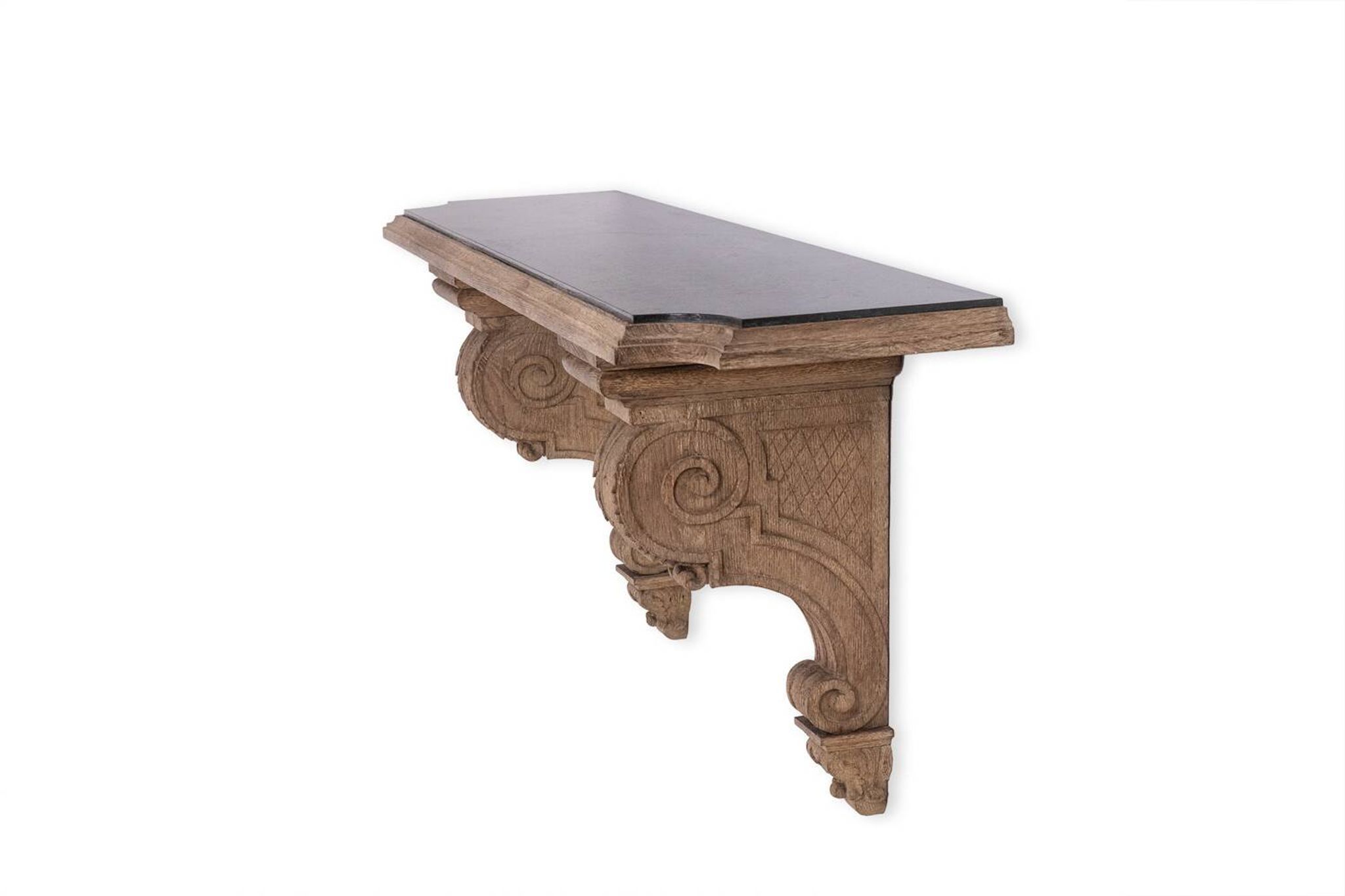 Jean-Charles Moreux. Console in carved oak and marble. 1940s.