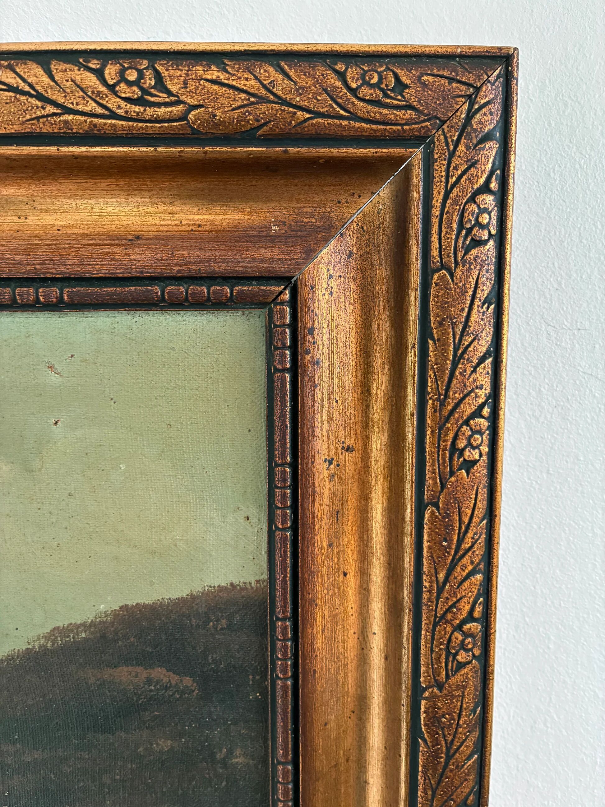 Vintage original landscape oil painting, signed countryside cottage art