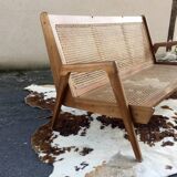 caned teak bench