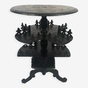 Smoking table, rotating bookcase in blackened Napoleon III wood