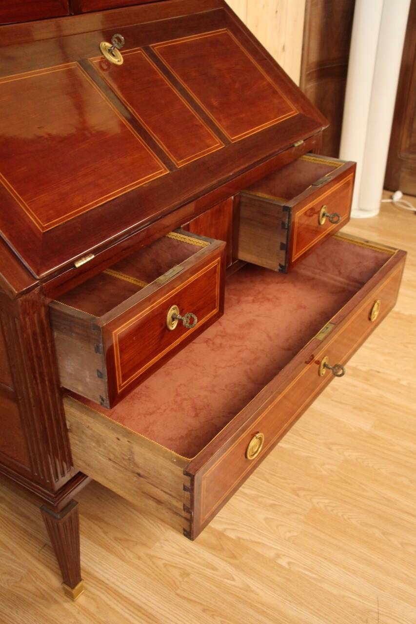 Scriban Bookcase In Solid Mahogany, 18th Century, Louis XVI, Port Furniture