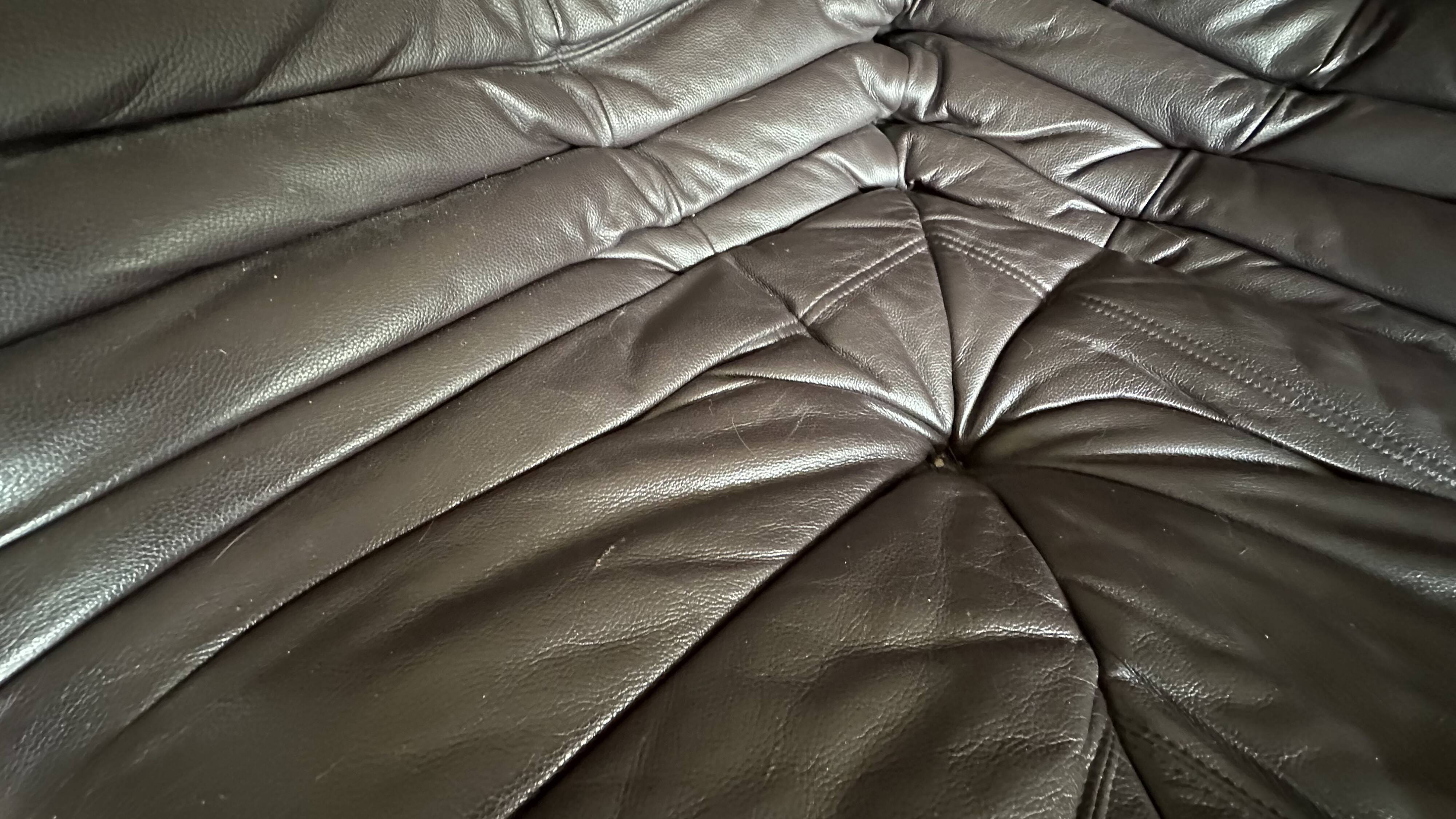 Togo corner sofa in Indiana Ink leather (2 two-seater benches and 1 corner piece)