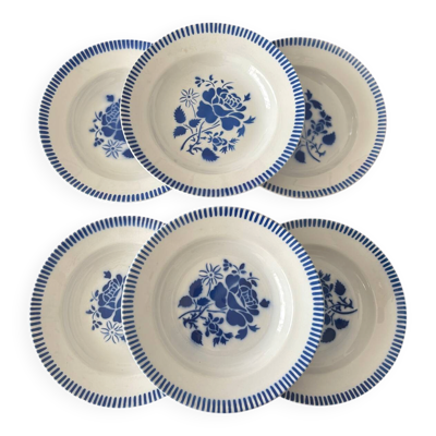6 assiettes creuses Lunéville modèle Évian – décor floral