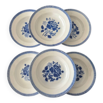 6 assiettes creuses Lunéville modèle Évian – décor floral