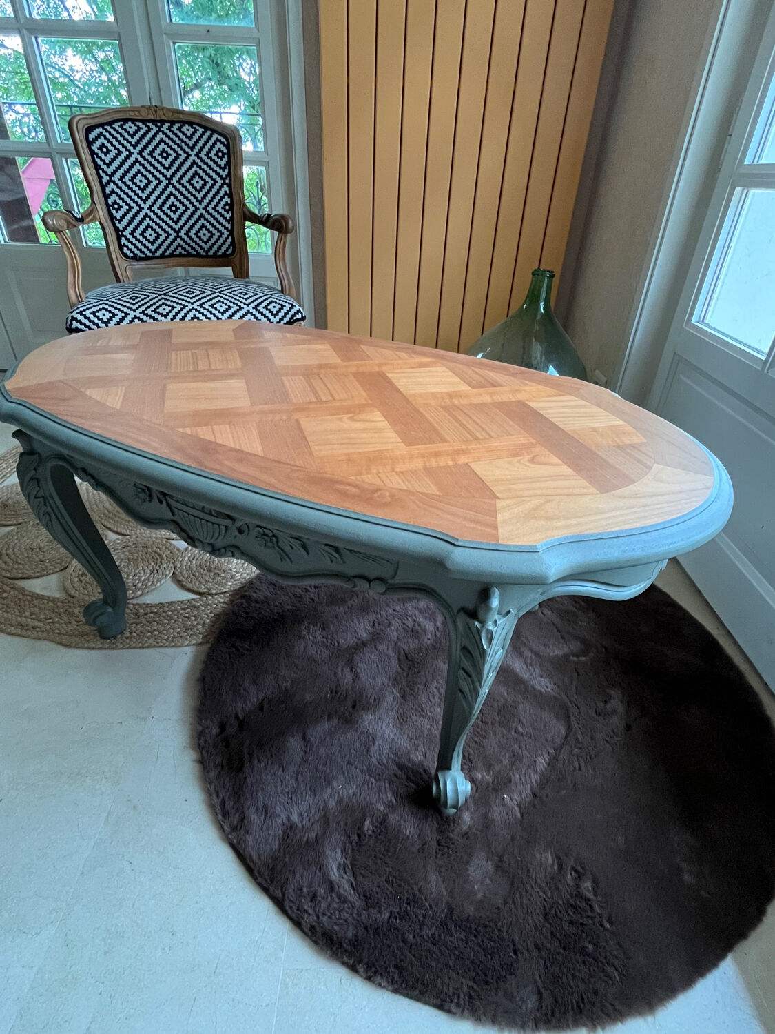 Kaki green solid wood coffee table and wood.