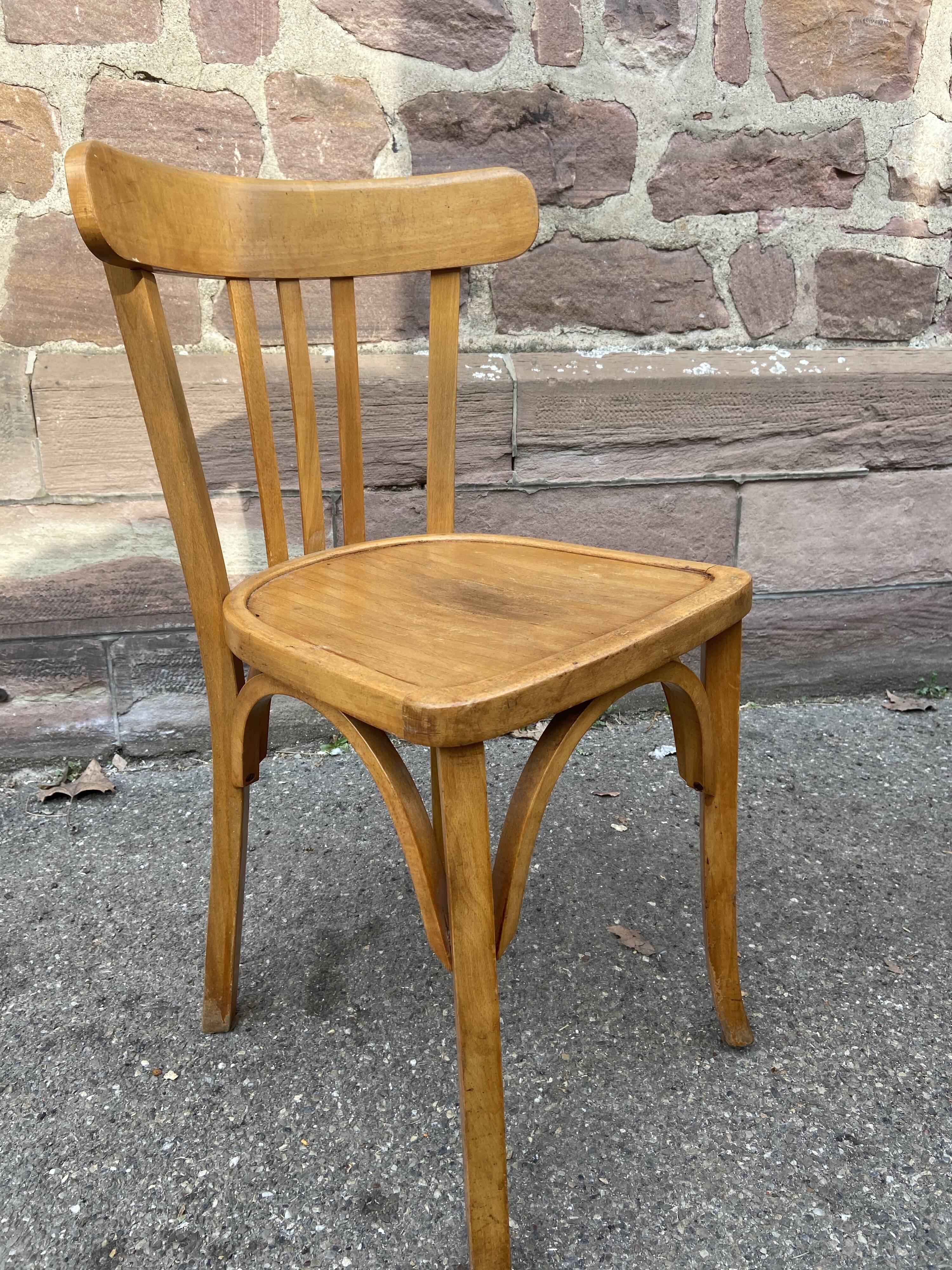4 chairs bistro Baumann curved wood 1960