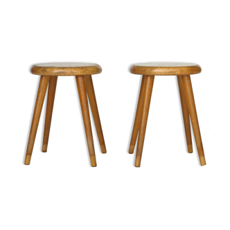 Vintage children's beech wood stools. 1950s. set of 2