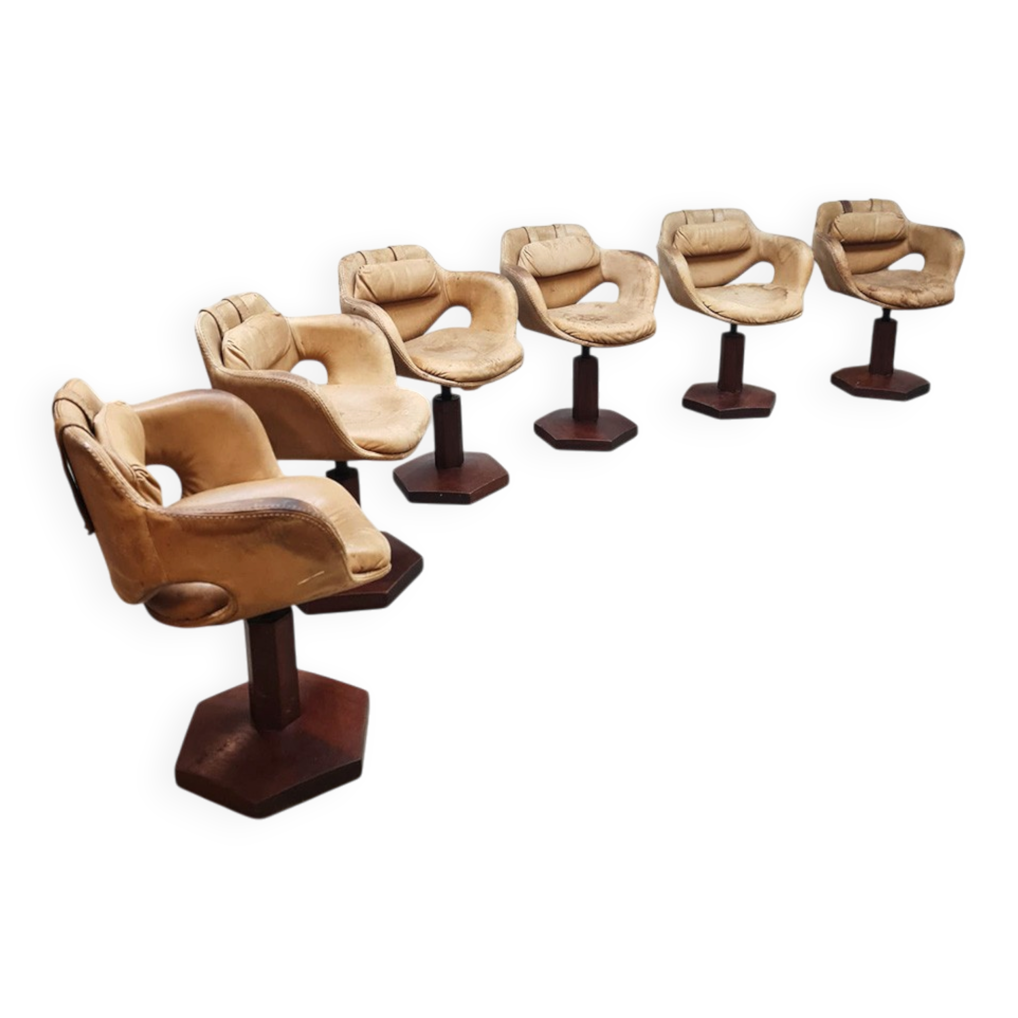 Vintage rare leather swivel chairs