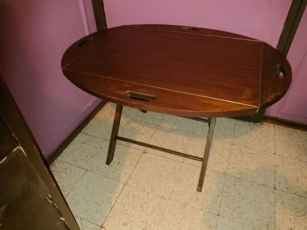 Table basse en bois de teck, de forme ovale, repliable style bateau 1970