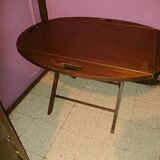 Table basse en bois de teck, de forme ovale, repliable style bateau 1970