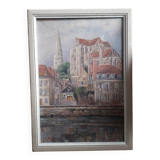 Tableau ancien à l'huile représentant un paysage