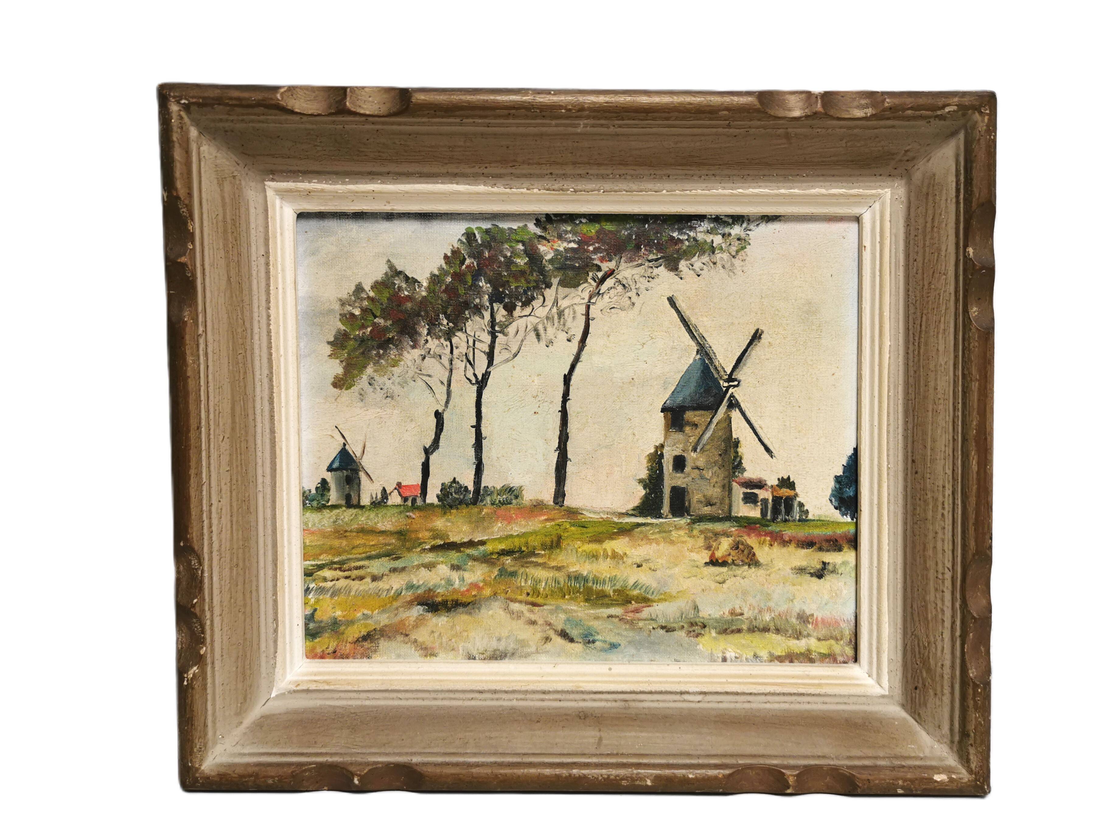 Old painting / oil, mills in the nice region