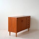 Scandinavian teak sideboard with drawers and hidden desk