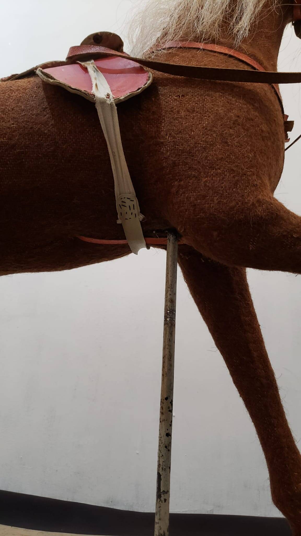 Rocking horse made of wood, fabric and natural horsehair, 1940-1950