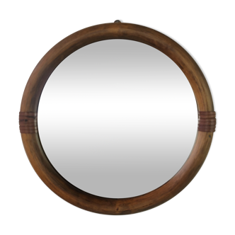 Miroir rond vintage rotin