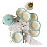 Set of 6 antique Boch et Frères Kéralux blue earthenware soup plates