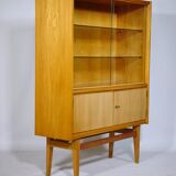 Elm wood highboard with display cabinet, 1960s