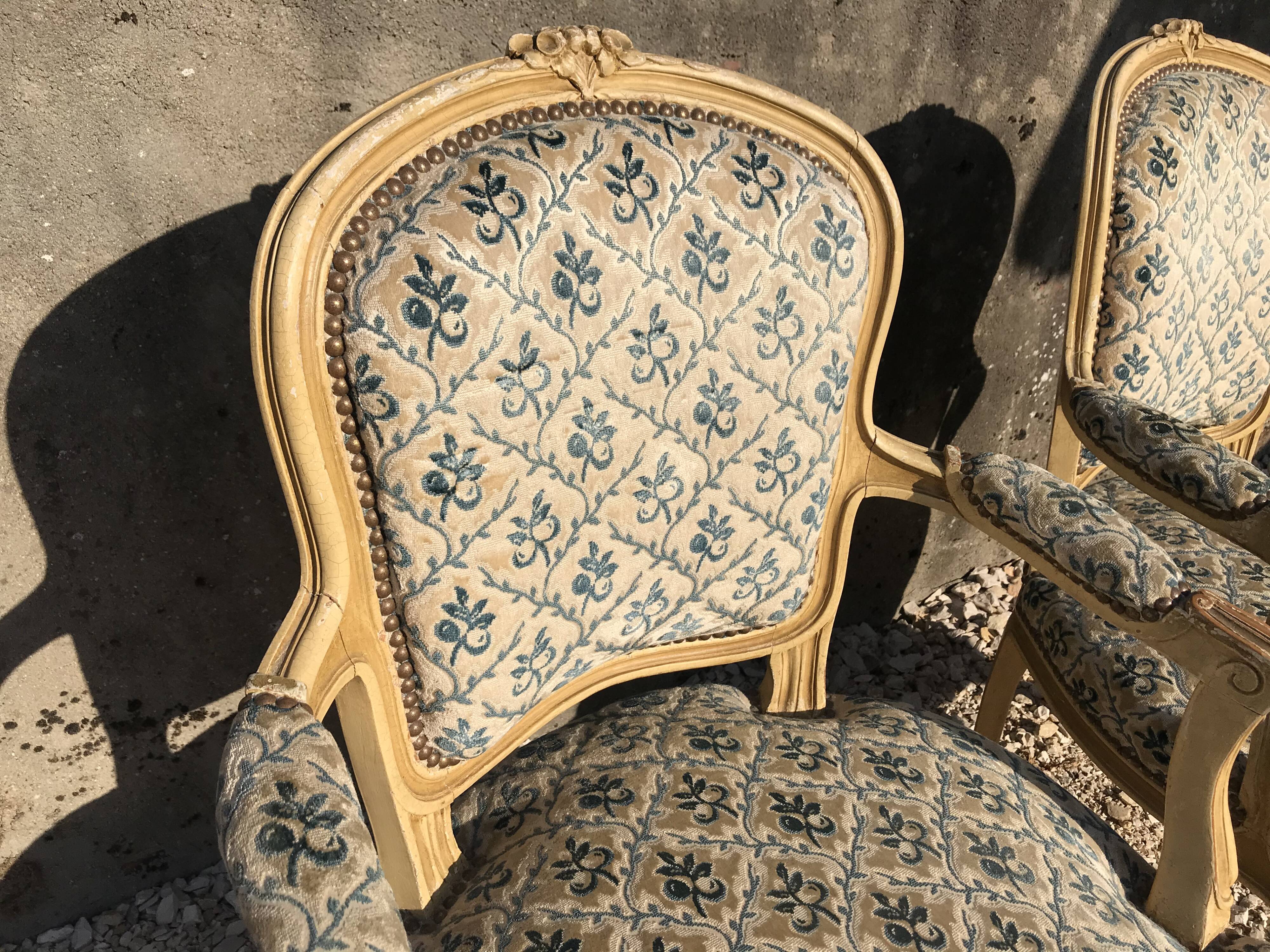 Pair of Louis XV-style convertible armchairs