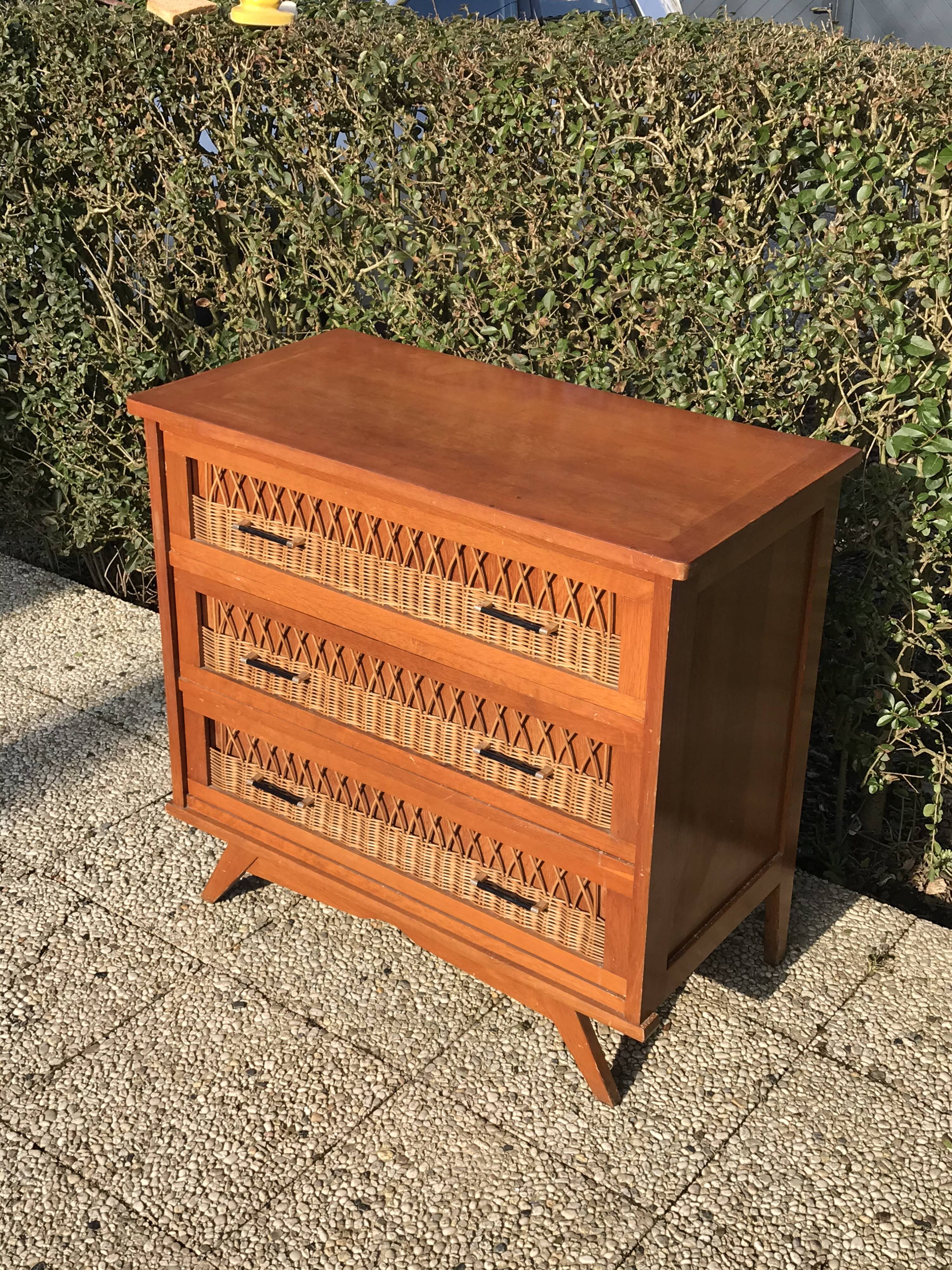 Vintage rattan chest of drawers